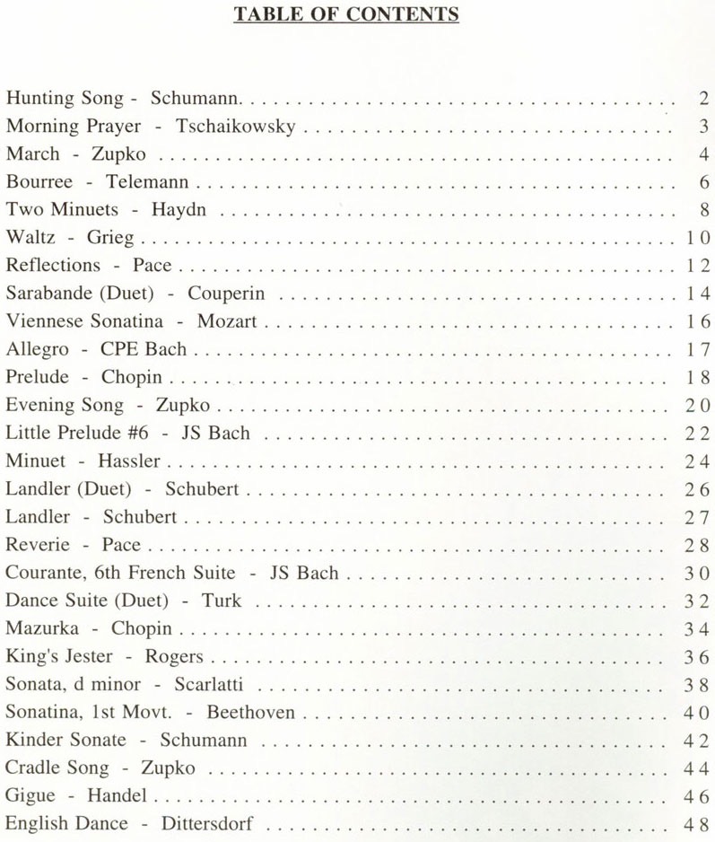 Pace Music for Keyboard 5 Table of Contents